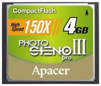 Apacer Photo Steno Pro III CF 150X 4GB Technische Daten, Apacer Photo Steno Pro III CF 150X 4GB Daten, Apacer Photo Steno Pro III CF 150X 4GB Funktionen, Apacer Photo Steno Pro III CF 150X 4GB Bewertung, Apacer Photo Steno Pro III CF 150X 4GB kaufen, Apacer Photo Steno Pro III CF 150X 4GB Preis, Apacer Photo Steno Pro III CF 150X 4GB Speicherkarten