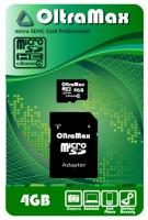 OltraMax microSDHC Class 4 4GB + SD-Adapter Technische Daten, OltraMax microSDHC Class 4 4GB + SD-Adapter Daten, OltraMax microSDHC Class 4 4GB + SD-Adapter Funktionen, OltraMax microSDHC Class 4 4GB + SD-Adapter Bewertung, OltraMax microSDHC Class 4 4GB + SD-Adapter kaufen, OltraMax microSDHC Class 4 4GB + SD-Adapter Preis, OltraMax microSDHC Class 4 4GB + SD-Adapter Speicherkarten