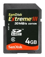 Sandisk Extreme III 30MB/s Edition 4Gb SDHC Technische Daten, Sandisk Extreme III 30MB/s Edition 4Gb SDHC Daten, Sandisk Extreme III 30MB/s Edition 4Gb SDHC Funktionen, Sandisk Extreme III 30MB/s Edition 4Gb SDHC Bewertung, Sandisk Extreme III 30MB/s Edition 4Gb SDHC kaufen, Sandisk Extreme III 30MB/s Edition 4Gb SDHC Preis, Sandisk Extreme III 30MB/s Edition 4Gb SDHC Speicherkarten